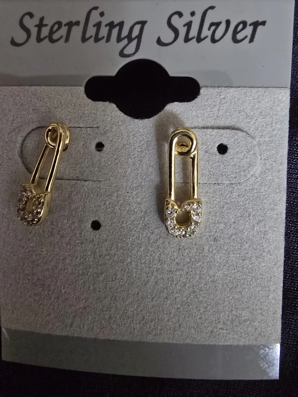 Gold Safety Pin Hoop Earrings with Clear Crystals - Kids Accessories Jewelry